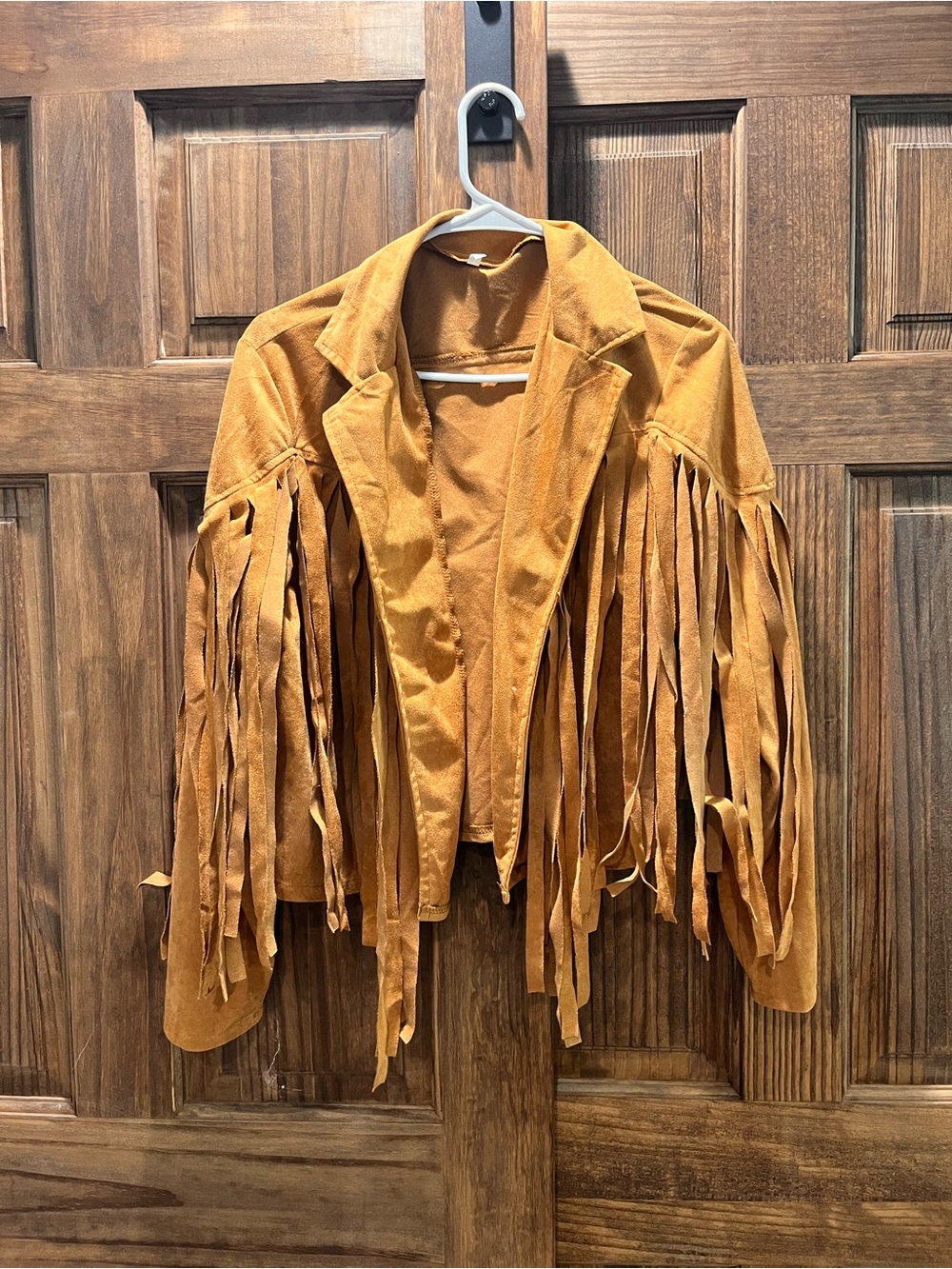 Women’s Fringe Faux Leather Jacket - Light Brown/Tan